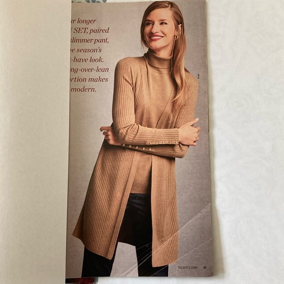 EUC tan long ribbed, cotton-blend,  no-close cardigan - Picture 1 of 7